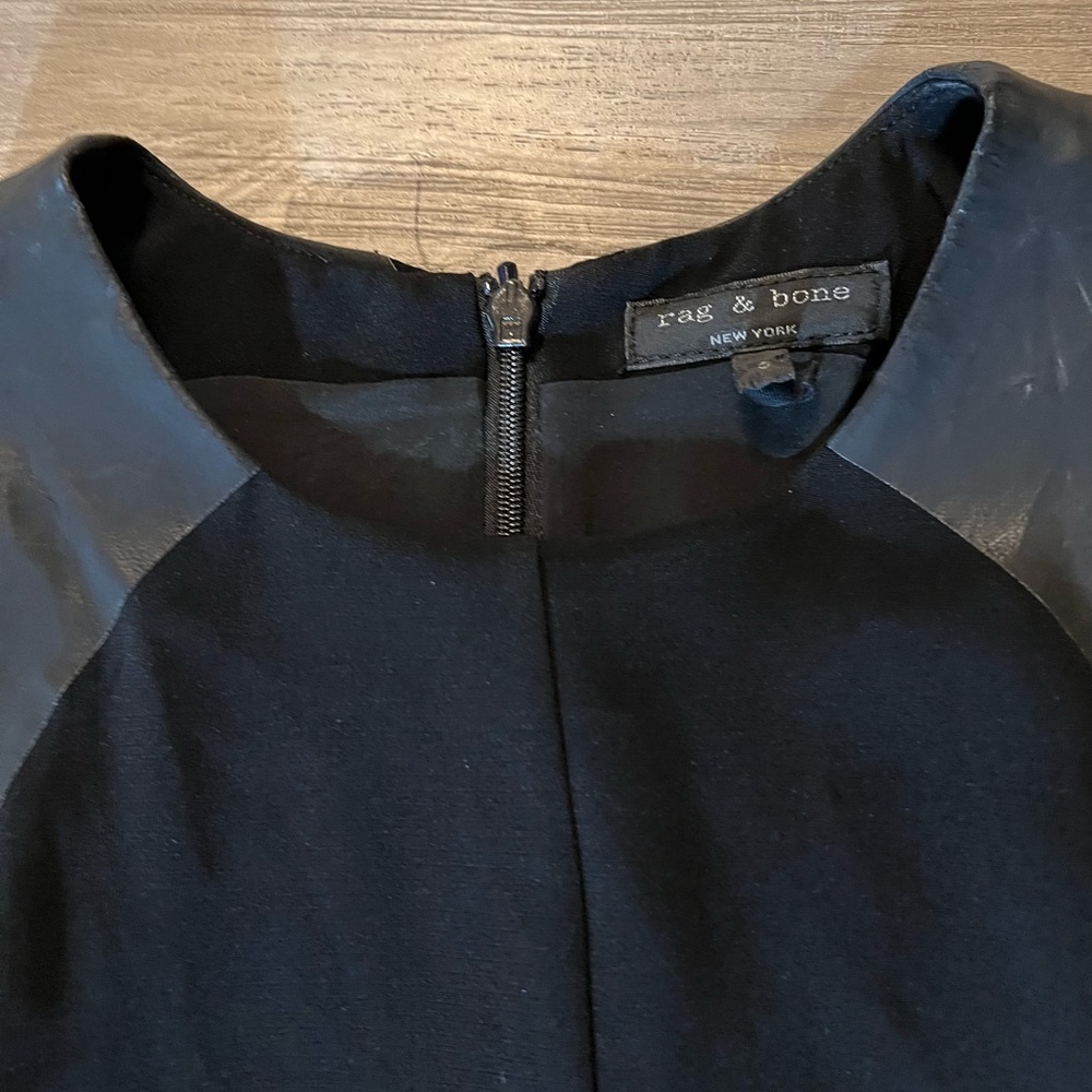 rag & bone Women's Black Sleeveless Blouse with Leather Trim, some flaws,size S.